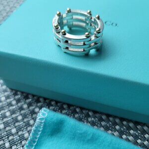 Retired TIFFANY & CO. 18K Yellow Gold 925 Sterling Silver Gate Link Ring Size 7